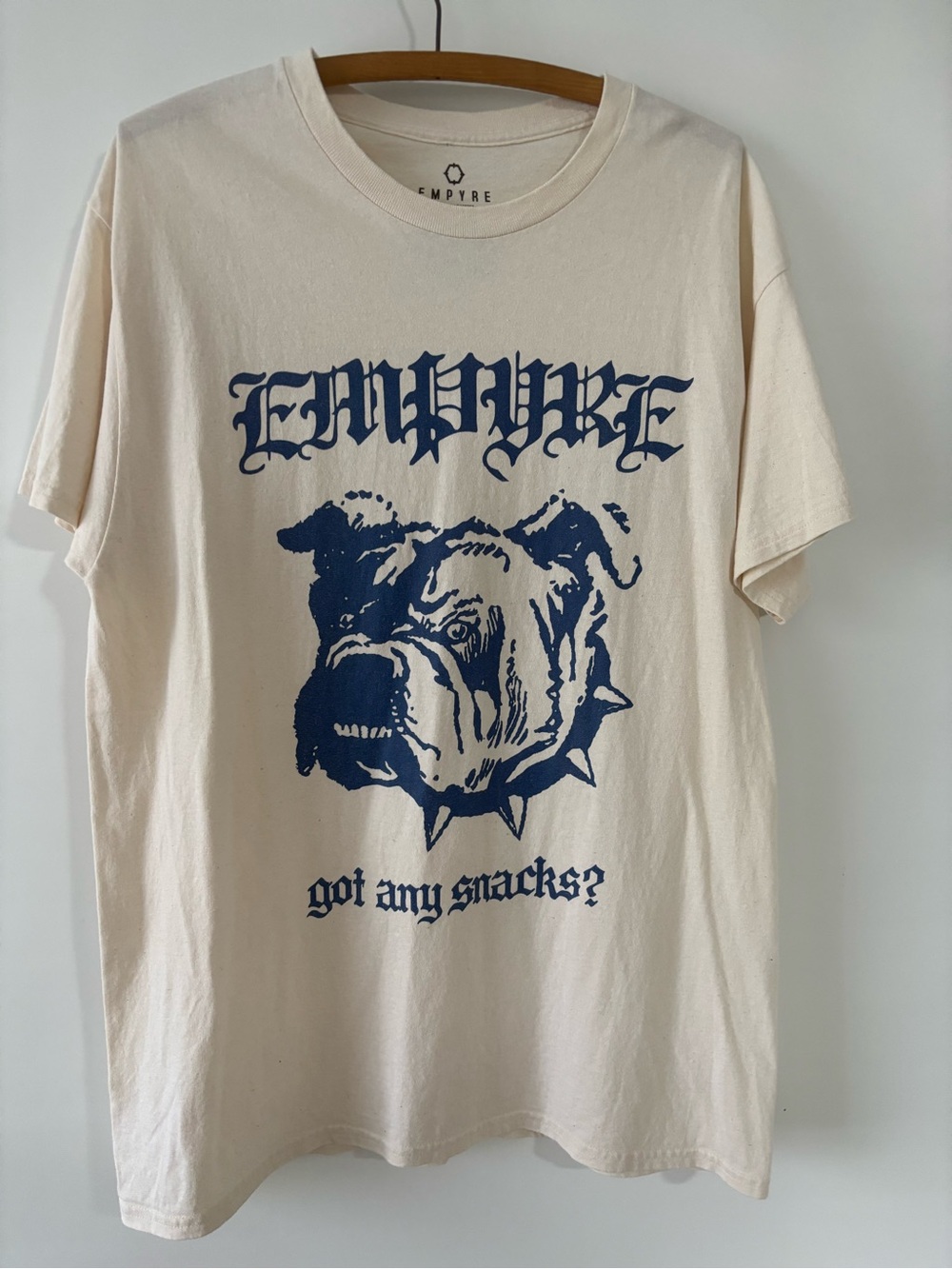Empyre Cream Tee with Navy Bulldog Graphic